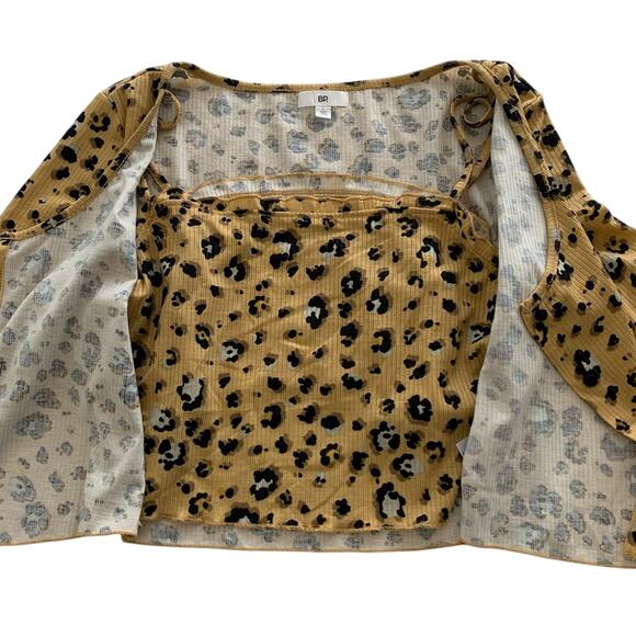 BP Women's Y2K Leopard Print Cropped Rib Cardigan & Camisole Size Large - Picture 6 of 10